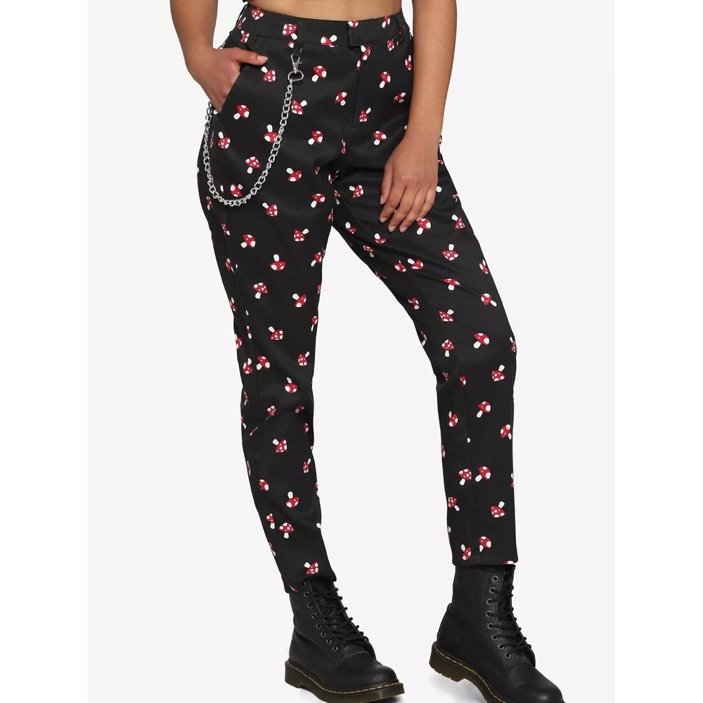 Hot Topic Women's M Pants Cottagecore Mushroom High Rise Tapered Leg Pockets GUC